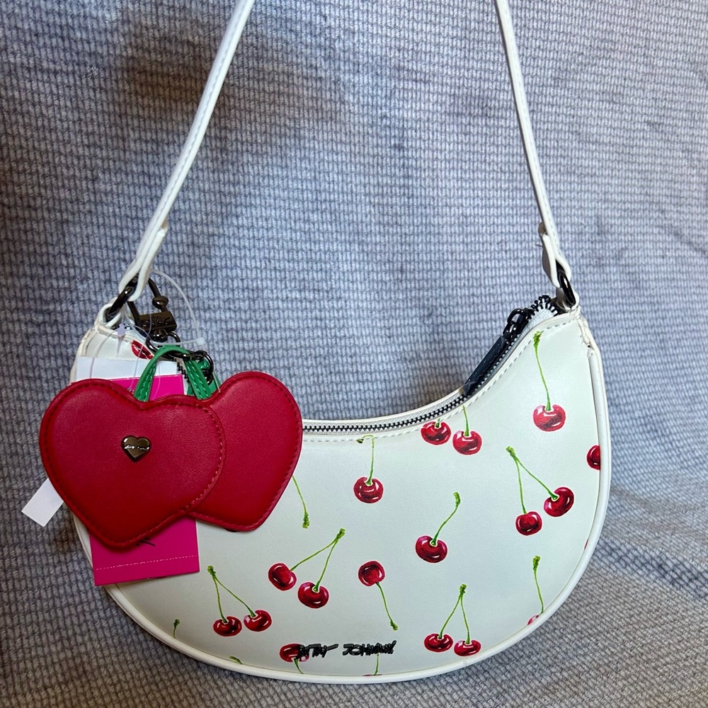 Betsey Johnson White Cherry Heart Handbag Y2K NWT XONORTHY LUV Betsey